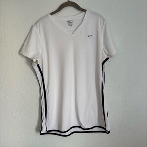 Nike Performance Women's White Black V-Neck Mesh T-Shirt XL Lightweight Stretch